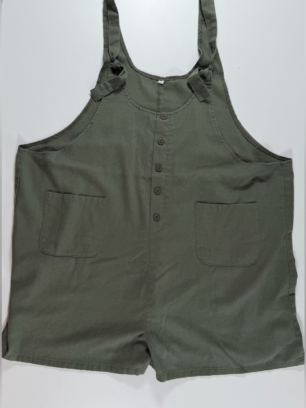 Linen blend lagenlook short overalls romper olive green boho 3XL - Picture 2 of 11